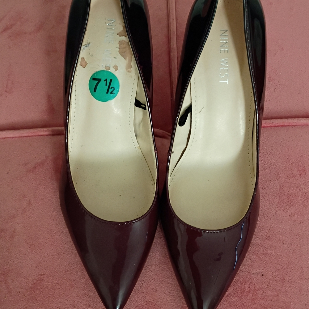 Nine West Burgundy Patent Pointed Toe Pumps